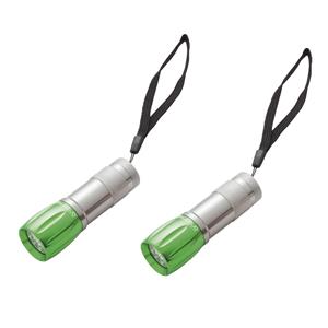Merkloos Survival zaklamp LED - 2x - groen - compact - preppen/outdoor/kamperen -