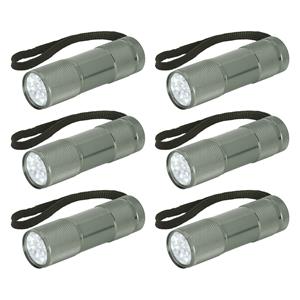 Merkloos Compacte LED kinder zaklamp - 6x - aluminium - grijs - 9 cm -