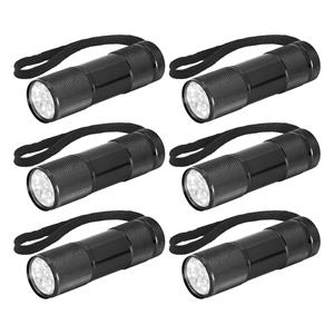 Merkloos Compacte LED kinder zaklamp - 6x - aluminium - zwart - 9 cm -