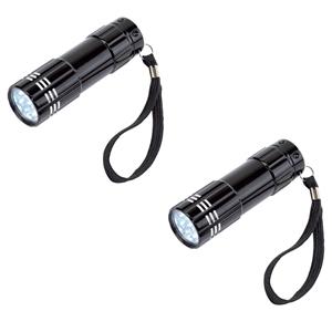 Merkloos 6x stuks kleine power 9x-LED metalen zaklamp zwart -