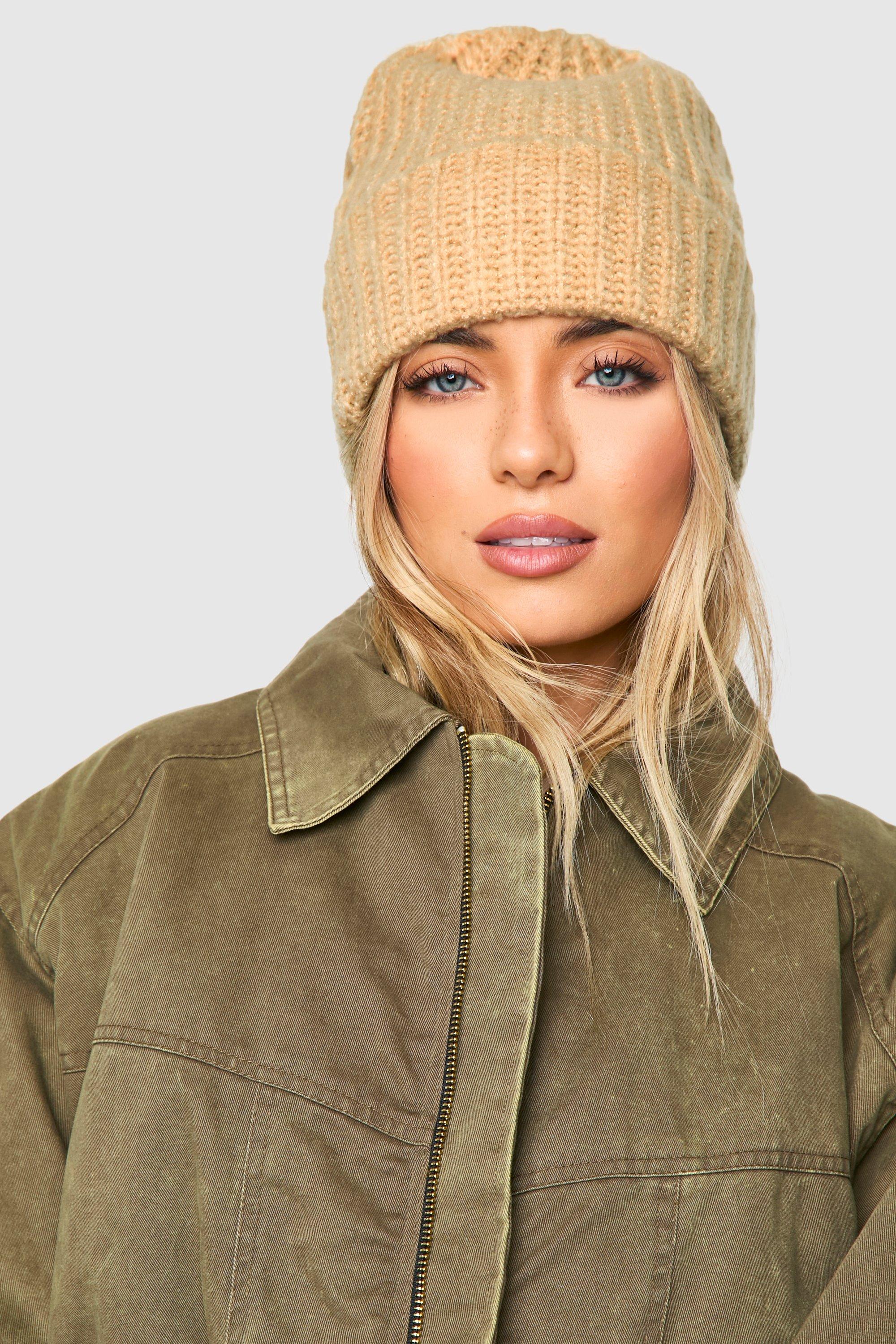 Dikke Geribbelde Gebreide Muts, Beige
