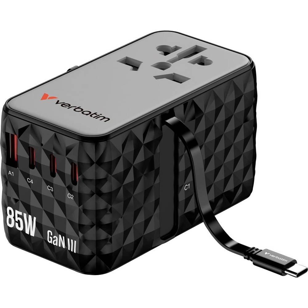 Verbatim Charge n Travel GaN III GSM-lader USB-A, USB-C Met snellaadfunctie 85 W GaN Zwart, Grijs