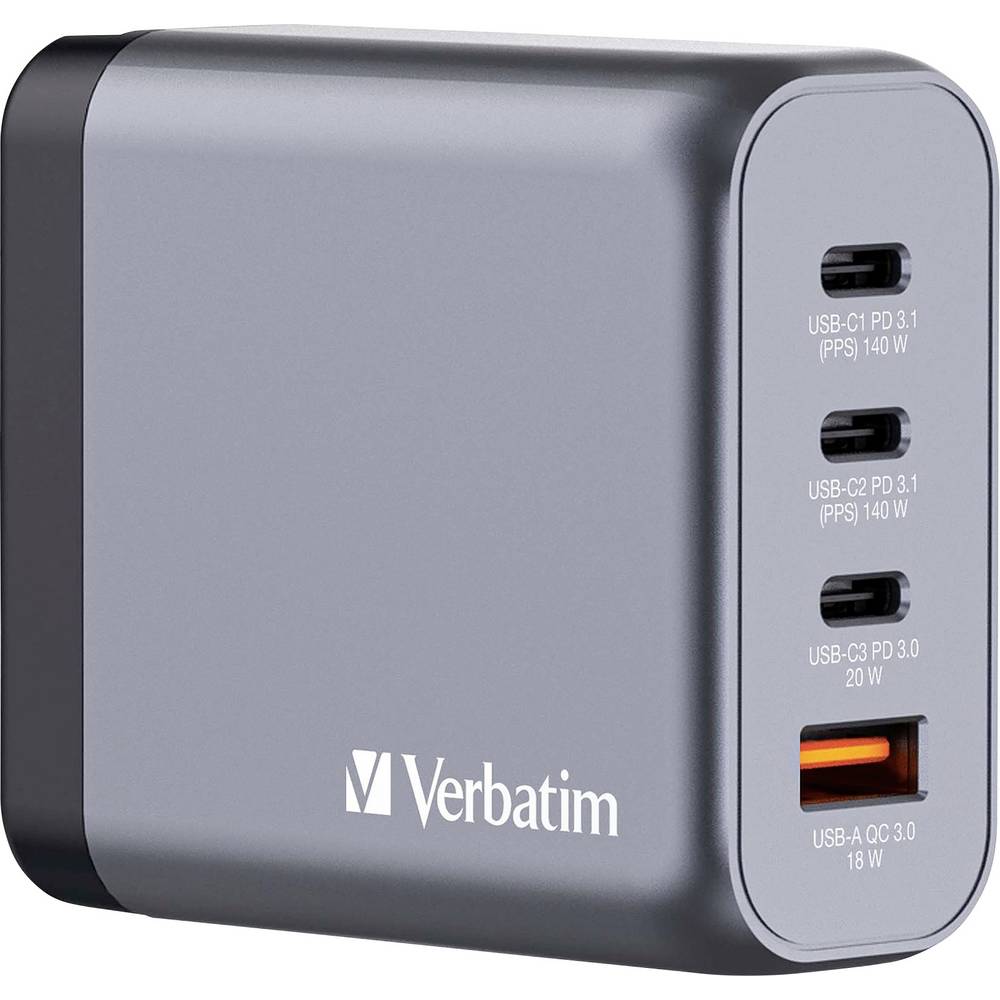 Verbatim GNC-140 GaN GSM-lader USB-A, USB-C 140 W GaN Grijs