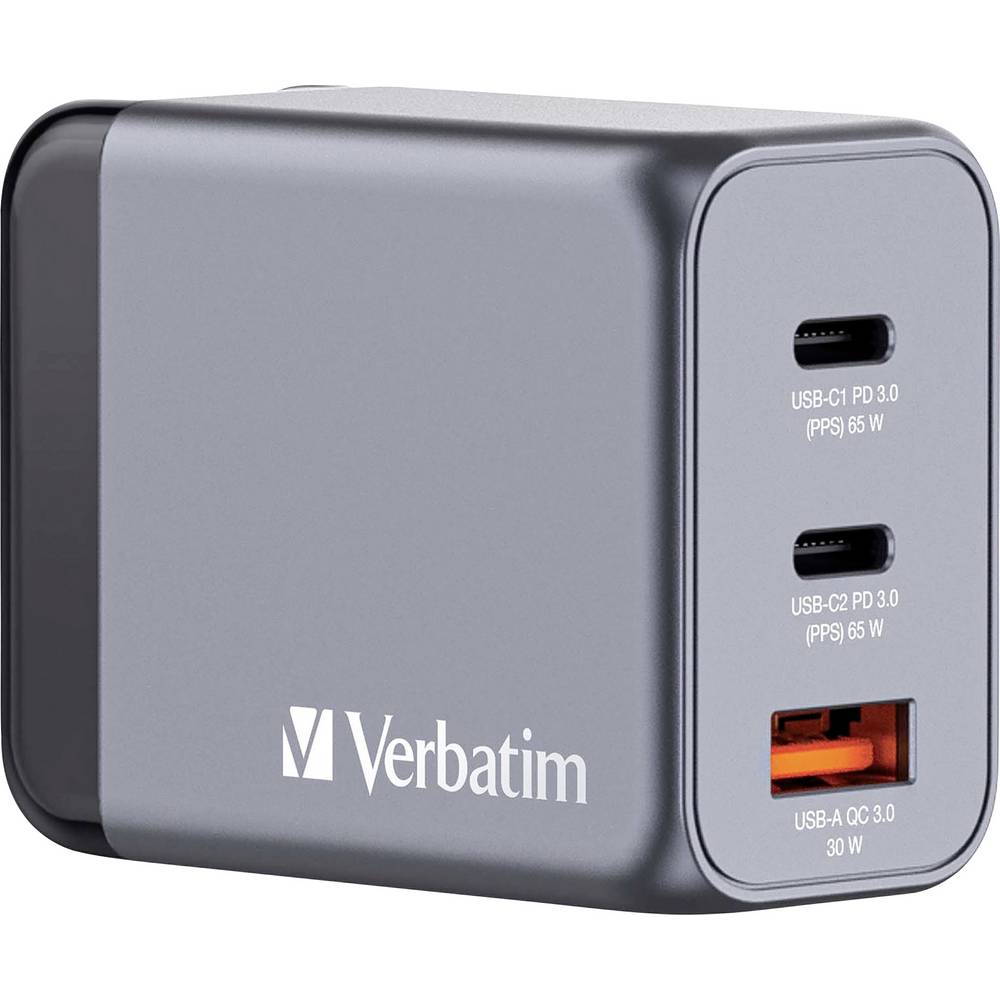 Verbatim GNC-65 GaN GSM-lader USB-A, USB-C 65 W GaN Grijs