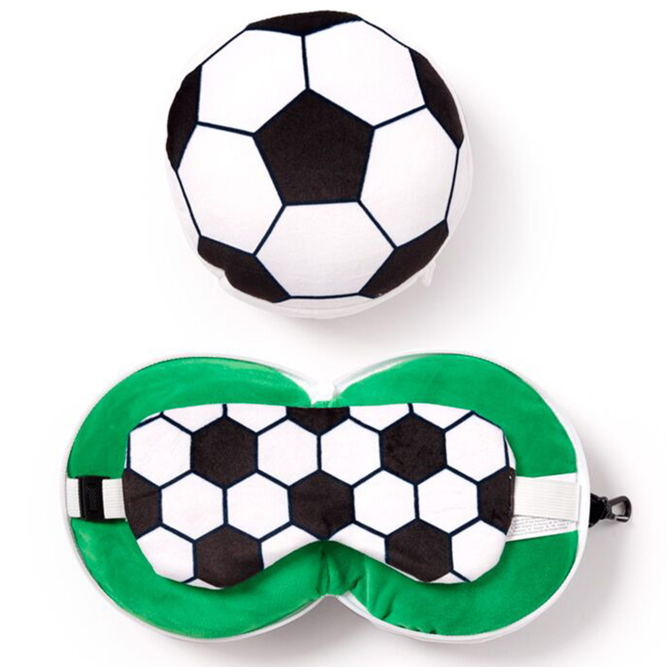 Relaxeazzz Reis set - Voetbal - knuffel/reiskussen/slaapmasker - voor kinderen