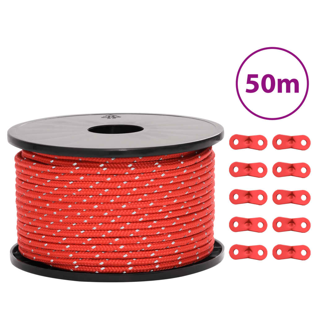 VidaXL Tentscheerlijn met reflecterende strips en spanners 50 m 5 mm