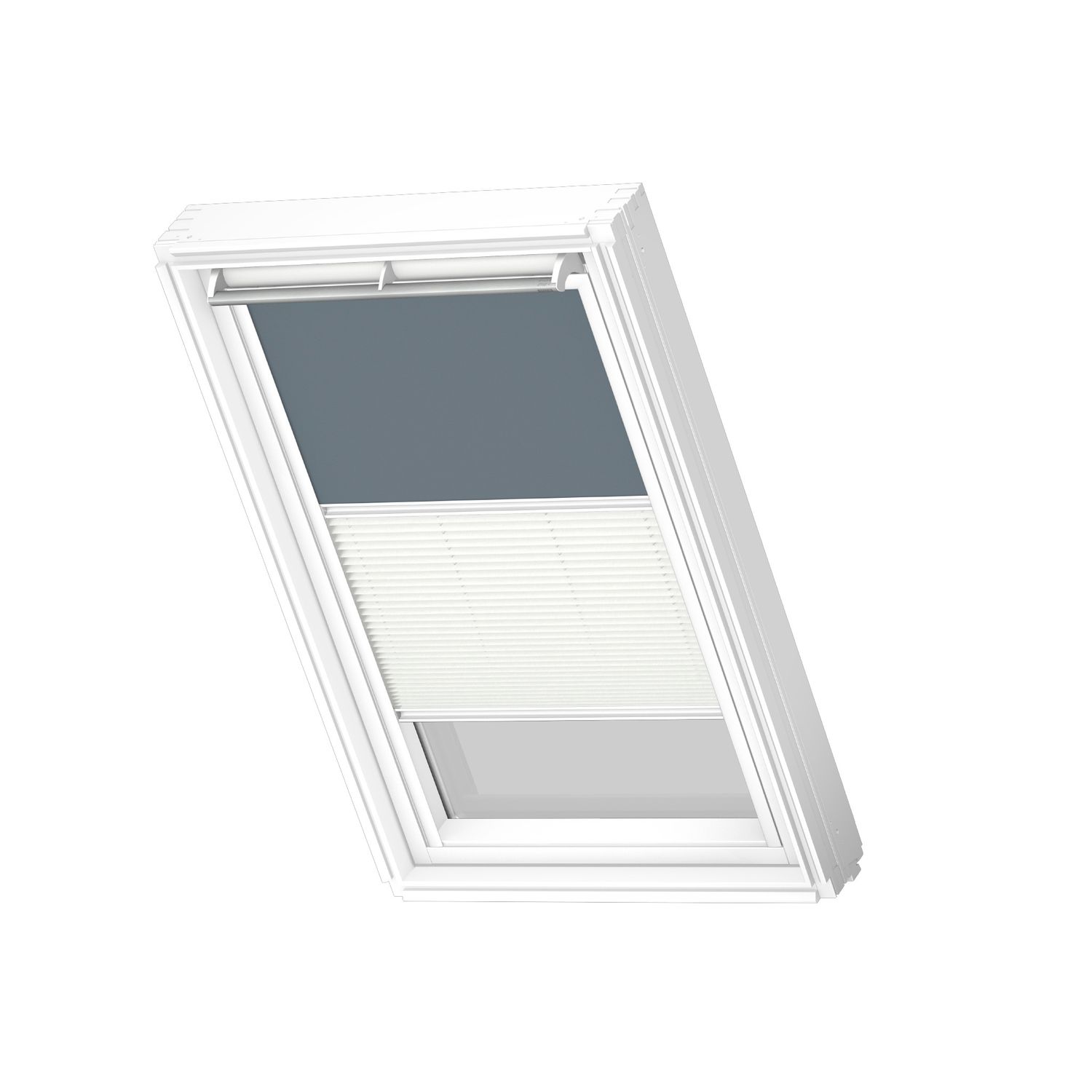 VELUX Manueel Duo Verduisterend Dakraam Rolgordijn White Line Dfd Pk10 4581swl Petrol Blauw - Wit