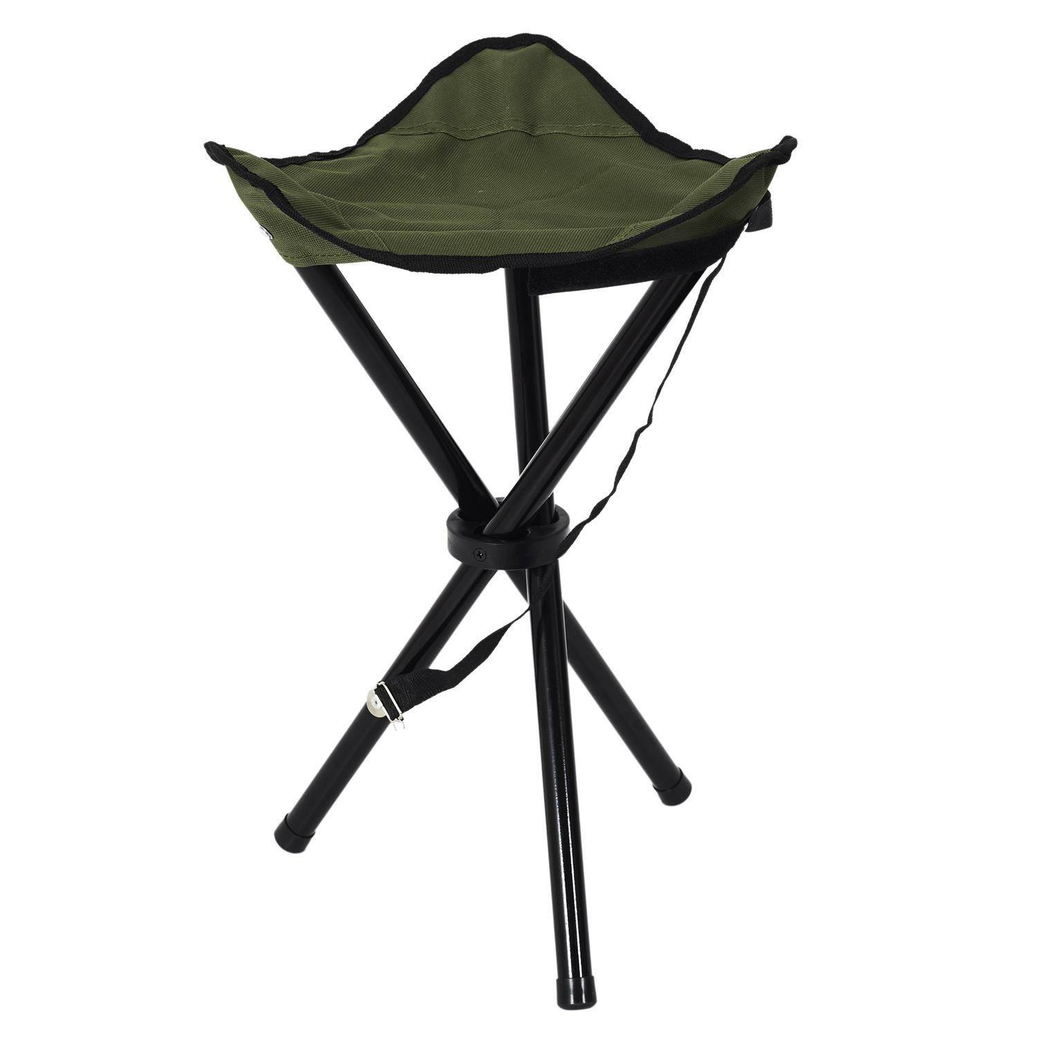Home Deco Factory Driepoot opvouwbaar zit krukje - army groen - metaal - 31 x 45 cm - vissers krukje -