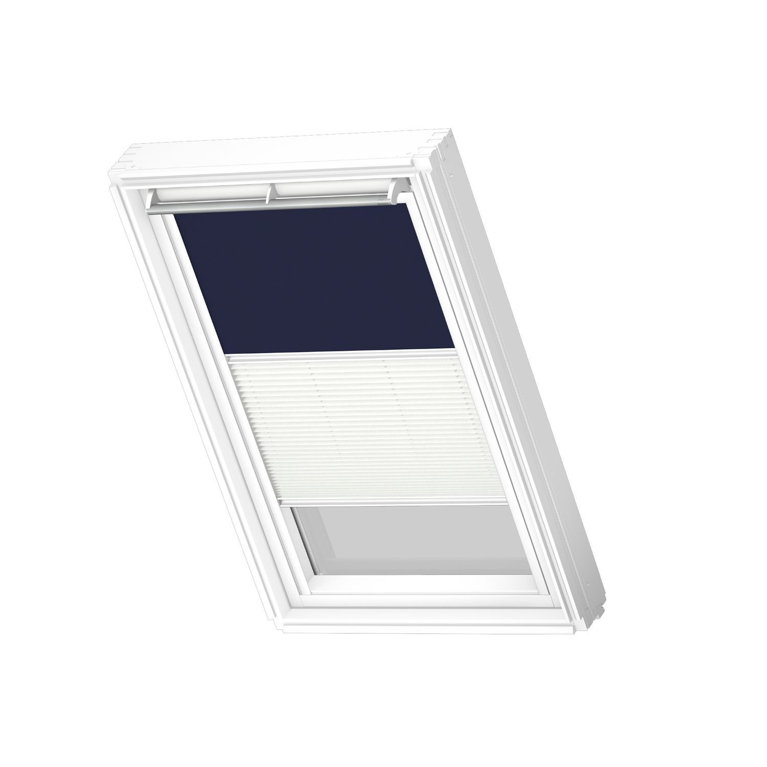 VELUX Manueel Duo Verduisterend Dakraam Rolgordijn White Line Dfd Fk06 1100swl Donkerblauw - Wit