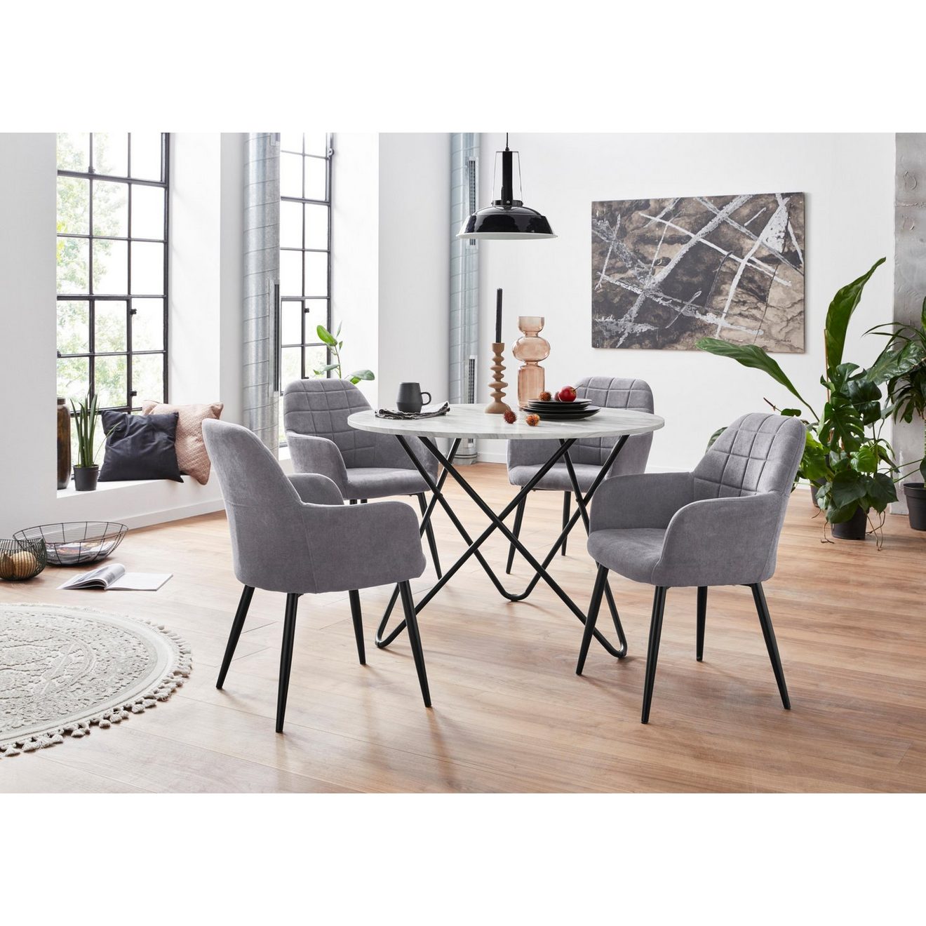 INOSIGN Eethoek JonasMara ronde tafel in marmerlook (set, 5-delig)