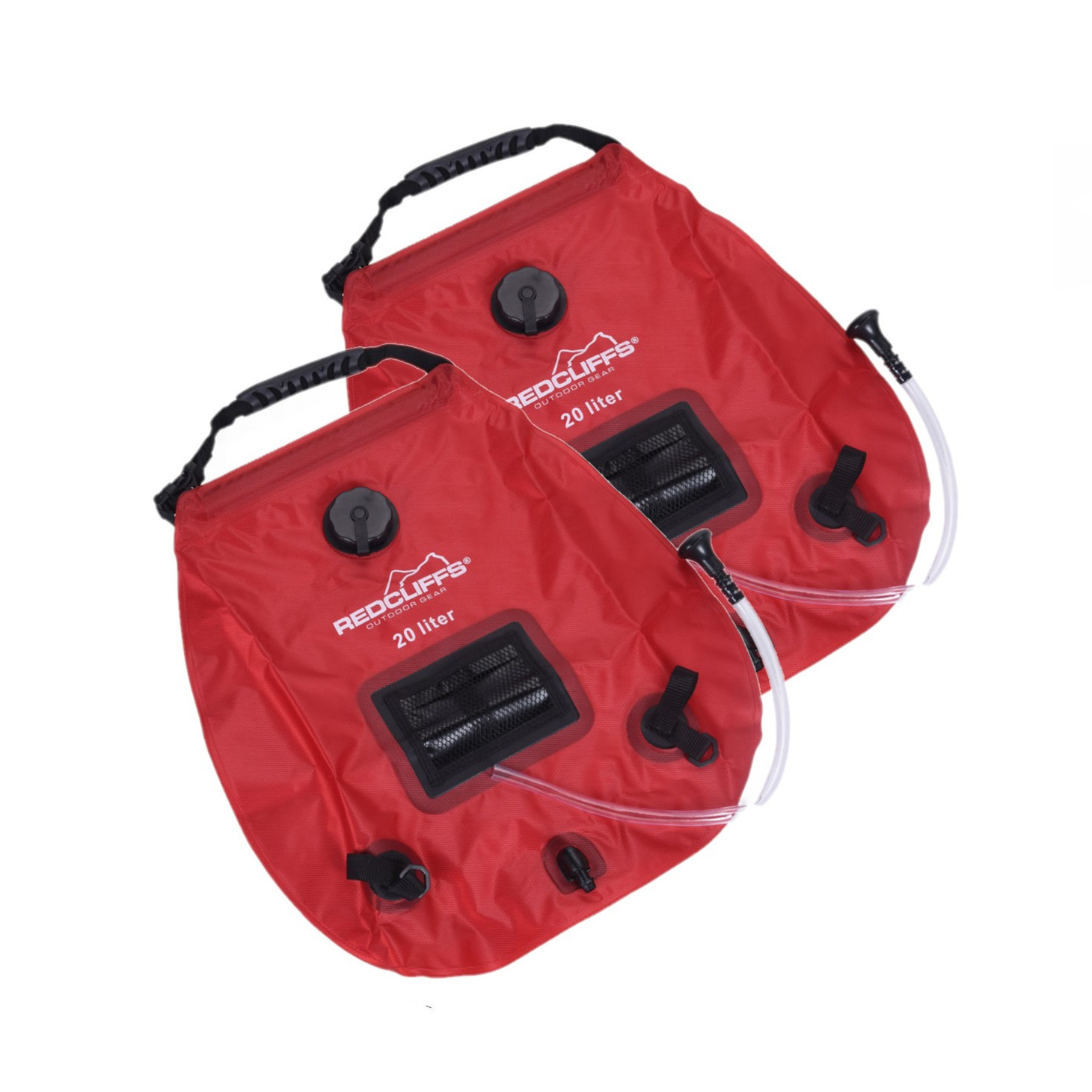 2x stuks mobiele camping douche waterzakken 20 liter rood -