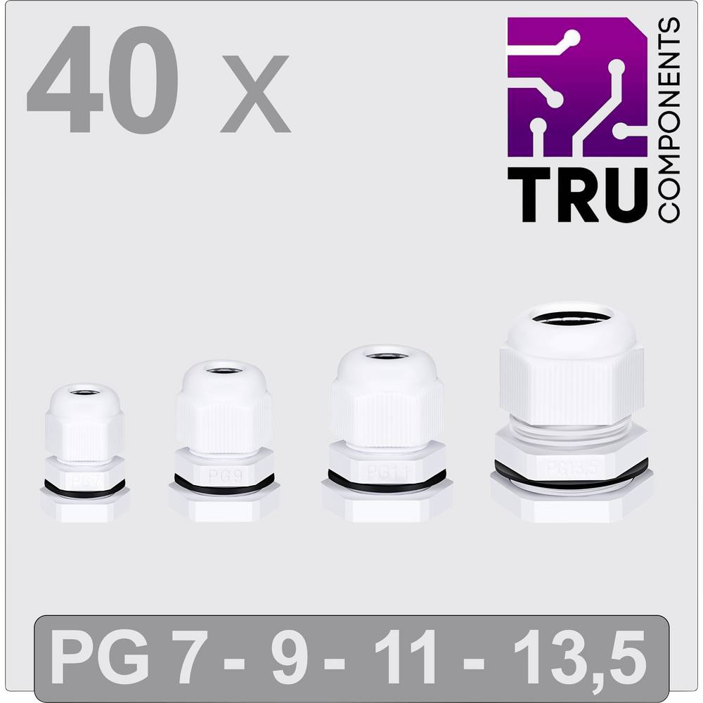 TRU COMPONENTS TC-13448632 Wartel PG7, PG9, PG11, PG13.5 Polyamide Wit 40 stuk(s)