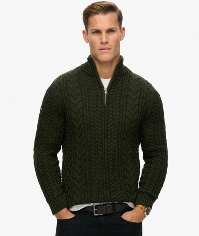 Vintage Jacob Kabeltrui met Halve Rits Groen