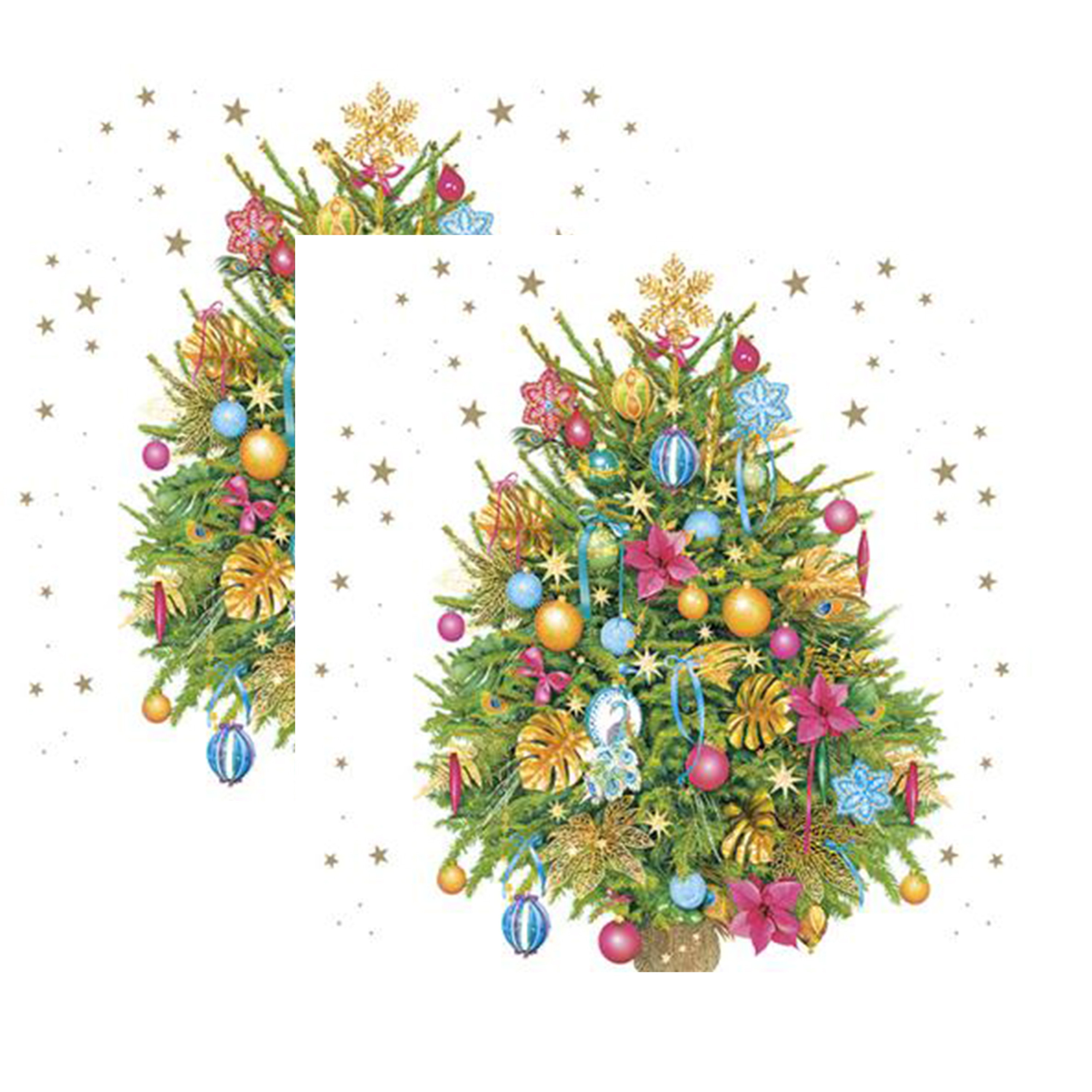 Daisy kerst thema servetten - 40x st - 33 x 33 cm - versierde kerstboom - papier -