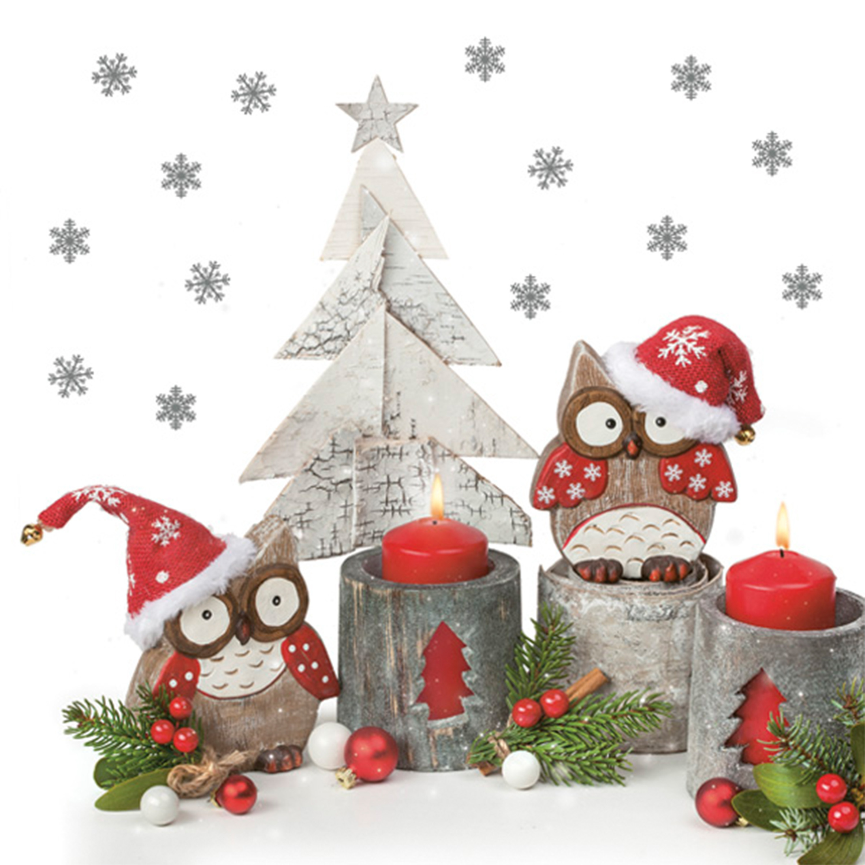 Daisy kerst thema servetten - 100x st - 33 x 33 cm - uiltjes met kaarsen - papier -