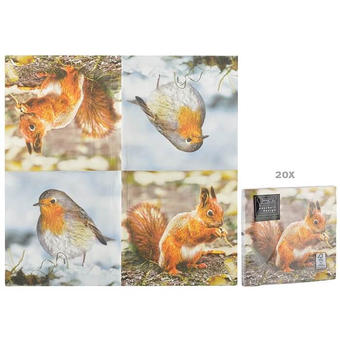 Esschert Design Servet Roodborstje met Eekhoorn / 