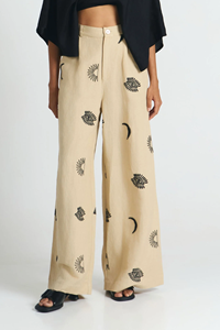 SUITE13LAB Damen vegan Hose Randa Stickerei Beige