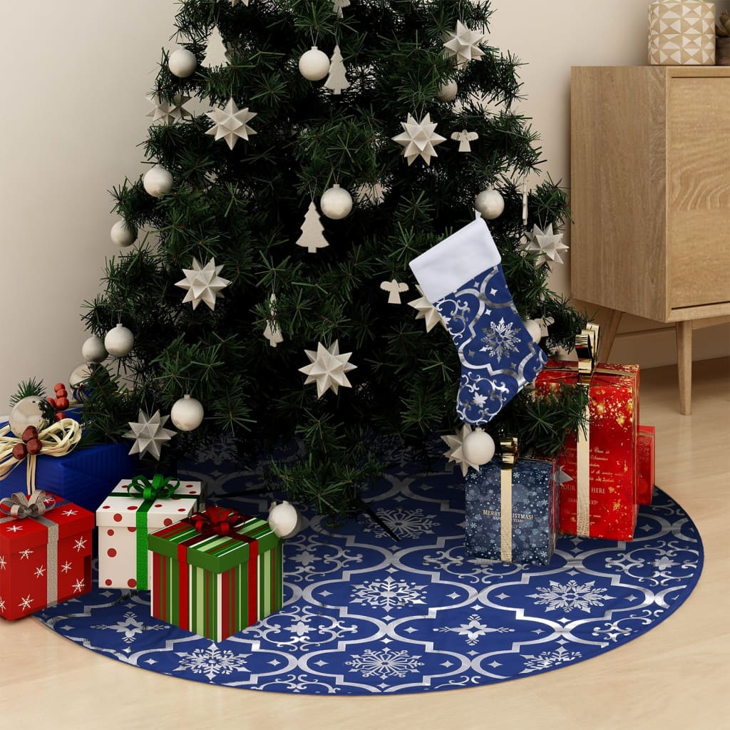 VidaXL Kerstboomrok luxe met sok 150 cm stof blauw