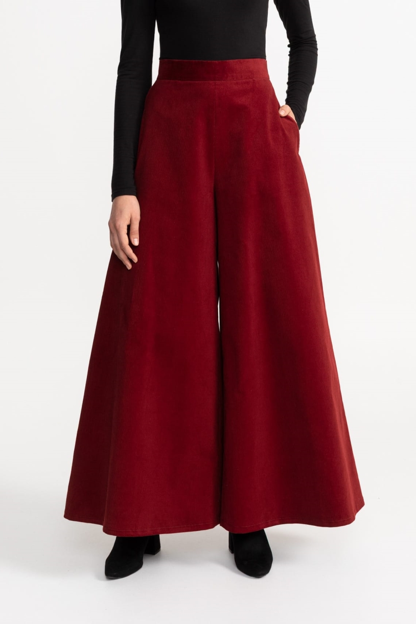 De IONESCU Damen vegan Hose Palazzo Cord Rot