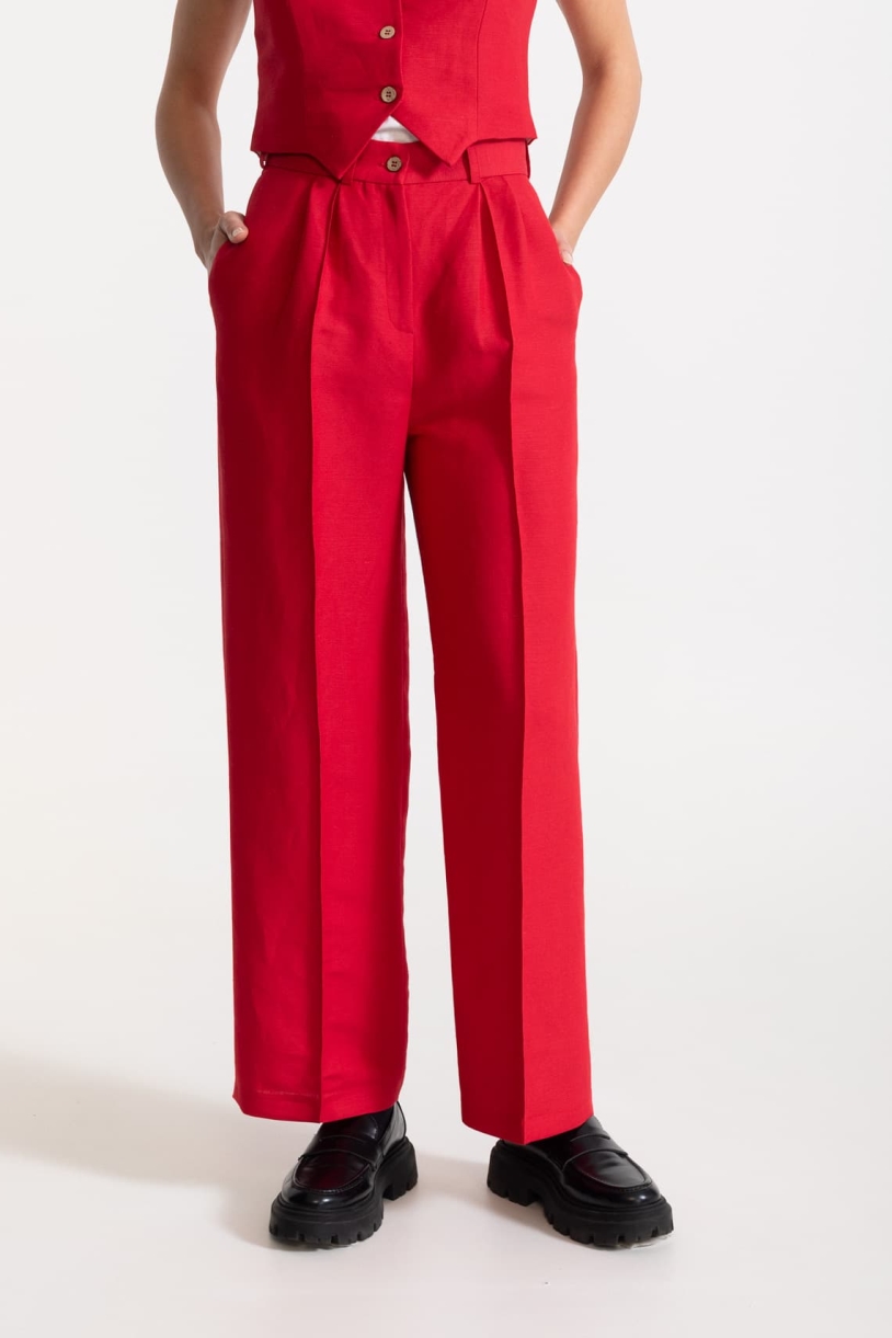 De IONESCU Damen vegan Hose Figa Leinen Rot