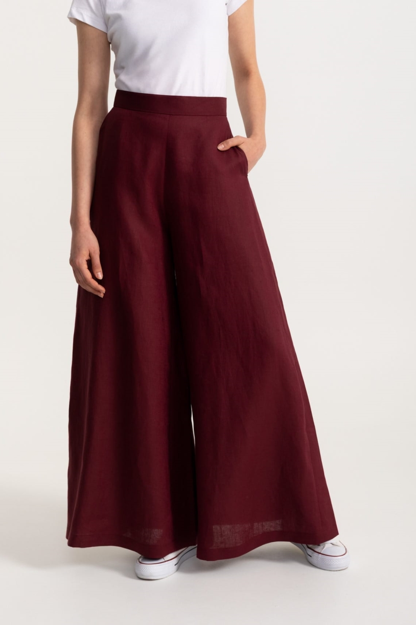 De IONESCU Damen vegan Hose Palazzo Leinen Bordeaux