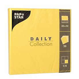 Papstar Daily Collection servetten, met &frac14; vouw, 320 x 320 mm, 20 stuks, geel