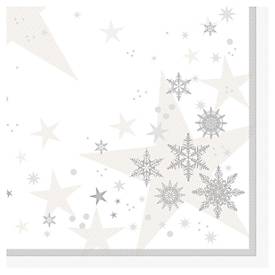 Papstar Servetten  ROYAL Collection Stars & Snowflakes, stoffen look, 1/4 vouw, B 400 x H 400 mm, FSC papier, wit, 20 stuks