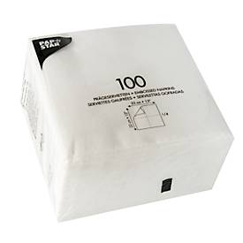 Papstar Servetten , 1-laags, 330 x 330 mm met &frac14;-vouw, papier in stoflook, 1200 st, wit