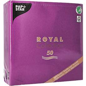 Papstar Servetten  Royal Collection, 5 x 50 stuks, 1/4 vouw, stoflook, 400 x 400 mm, papier, paars