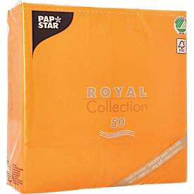Papstar Servetten  Royal Collection, 5 x 50 stuks, 1/4 vouw, stoflook, 400 x 400 mm, papier, oranje