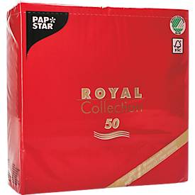 Papstar Servetten  Royal Collection, 5 x 50 stuks, 1/4 vouw, stoflook, 400 x 400 mm, papier, rood