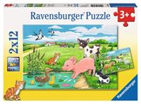 Ravensburger Verlag Ravensburger 07582 - Tierkinder auf dem Land, 2x12 Teile Puzzle