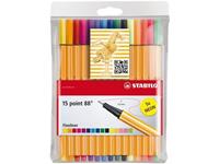 Stabilo fineliner Point 88, etui van 15 stuks in geassorteerde kleuren