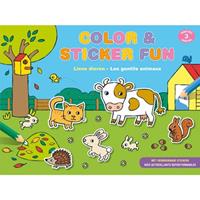 kleur en stickerboek color & sticker fun: lieve dieren