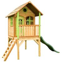 AXI Laura Speelhuis op palen & groene glijbaan Speelhuisje voor de tuin / buiten in bruin & groen van FSC hout