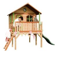 AXI Sophie Speelhuis op palen & groene glijbaan Speelhuisje voor de tuin / buiten in bruin & groen van FSC hout