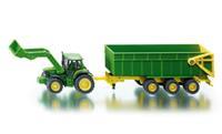 Siku 1843 John Deere met voorlader en trailer 1:87