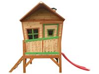 AXI Iris Speelhuis op palen & rode glijbaan Speelhuisje voor de tuin / buiten in bruin & groen van FSC hout
