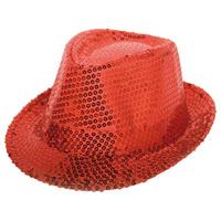 Trilby hoed met glitters - rood
