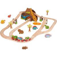 Bigjigstoys Houten Dino Treinset, 49-delig