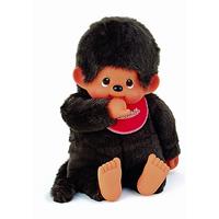 Sekiguchi 255610 - Original Monchhichi Junge, aus braunem Pl&uuml;sch, mit rotem L&auml;tzchen, ca. 80 cm gro&szlig;