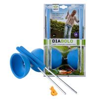 Diabolo rubber met metalen kern en aluminium stokjes blauw