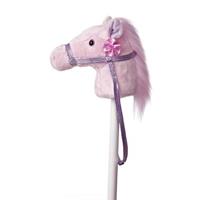 Pluche stokpaardje roze pony met geluid 94 cm
