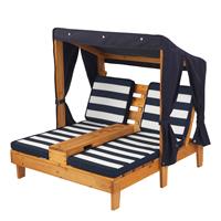 Tweepersoons Houten kinder ligstoel -chaise longue- (Honingkleur & blauw/wit) - Kidkraft (00524)