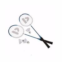 Blauwe badmintonrackets met shuttels