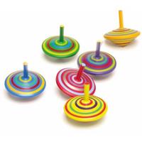 Houten tollen gekleurd 6 stuks