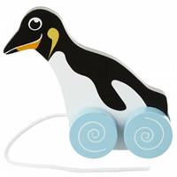 Houten trekdiertje pinguin 13 cm