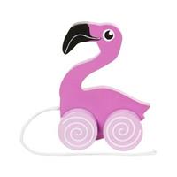 Houten trekdiertje flamingo 13 cm