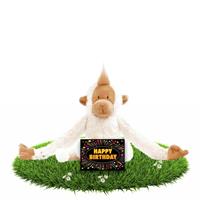 Verjaardag knuffel aapje 23 cm met gratis verjaardagskaart Wit