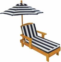 Houten kinder ligstoel -Chaise Longue- met kussen en parasol -  (00105)